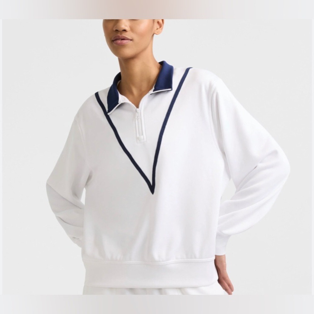 Champion Women's 2XL Yearbook 1/4 Zip Pullover‎ White Navy Blue WF7544